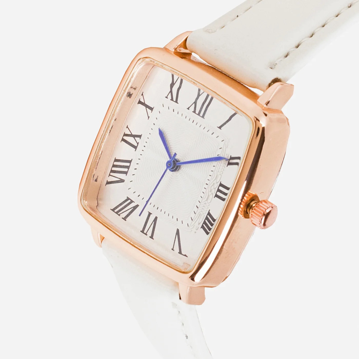 White Roman Numeral Women's Square Dial Watch with Leather Strap