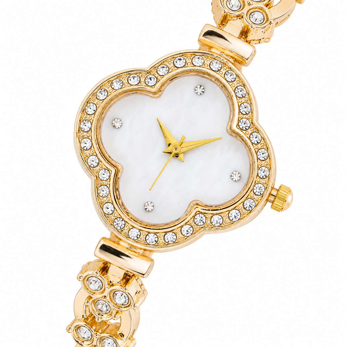 Women’s Gold Floral Dial Crystal Bracelet Quartz Watch