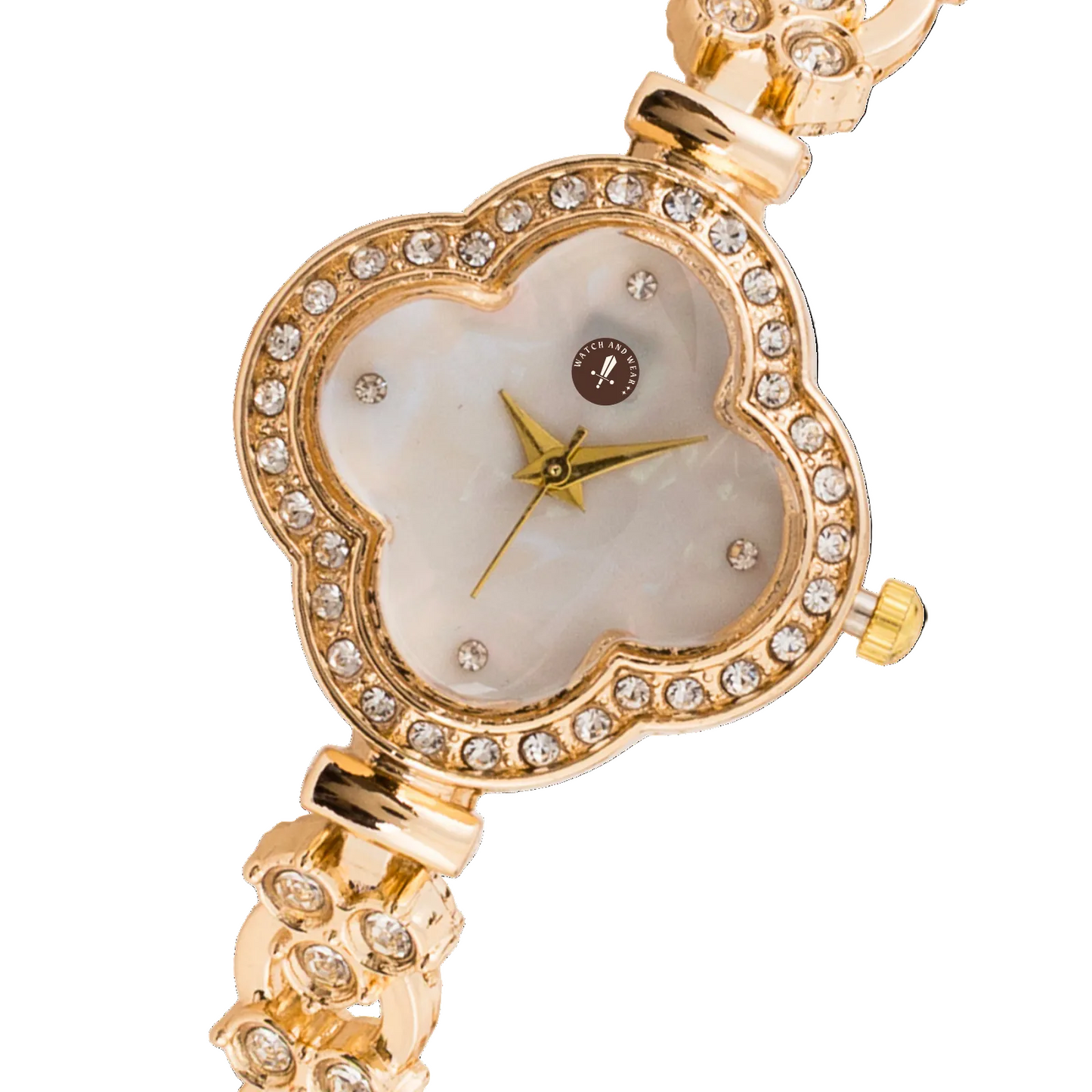 Women’s Gold Floral Dial Crystal Bracelet Quartz Watch