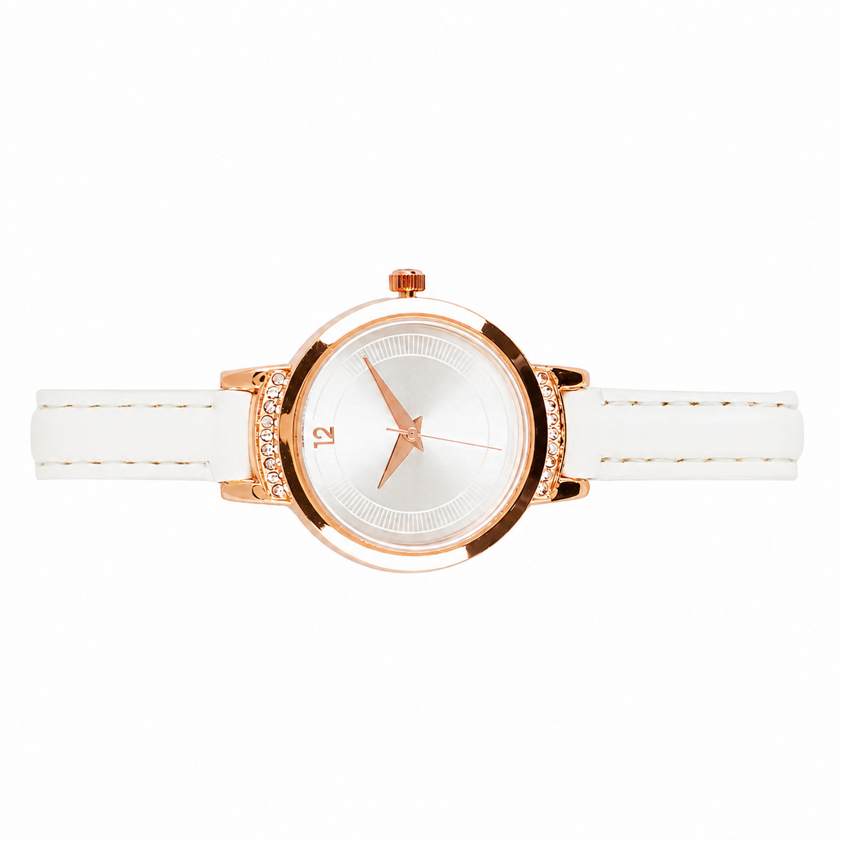 Women’s White Leather Strap Rose Gold Case Quartz Watch