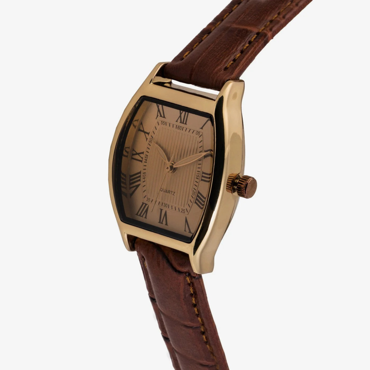 Gilded Quartz Brown Women's Wristwatch with Metal Strap