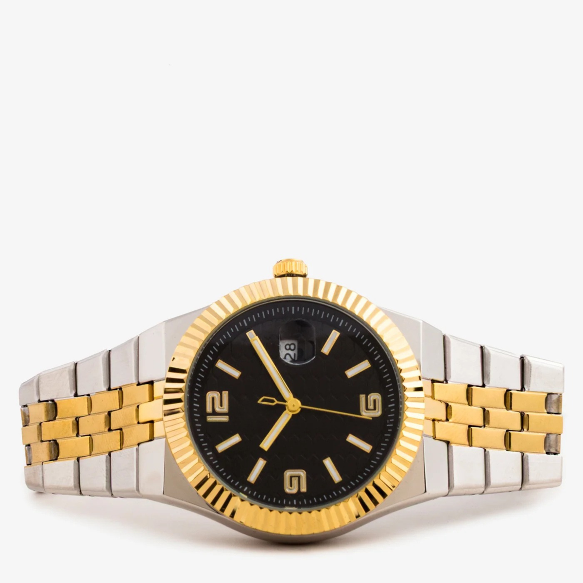 Black Classic Index Men's Watch with Date Display and Metal Bracelet