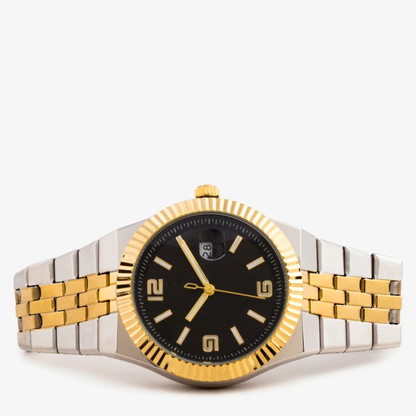 Black Classic Index Men's Watch with Date Display and Metal Bracelet