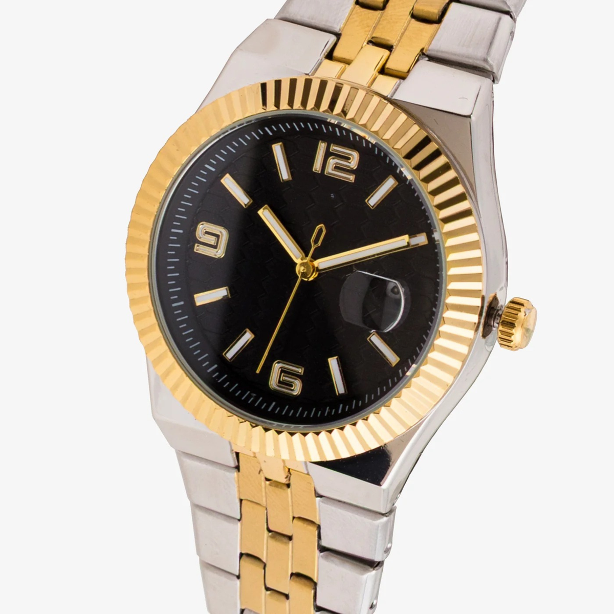 Black Classic Index Men's Watch with Date Display and Metal Bracelet