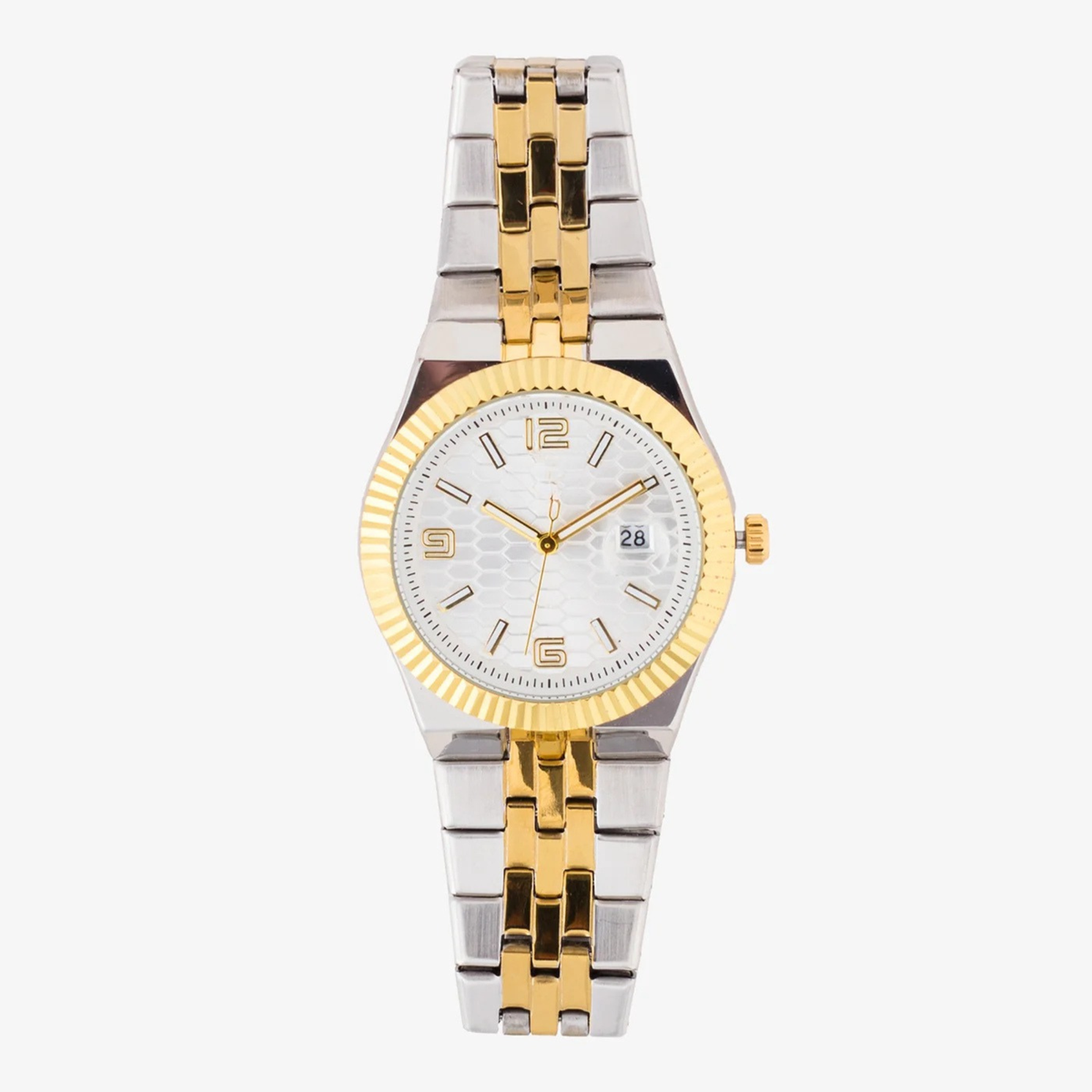 White Classic Index Men's Analog Watch with Date Window and Link Bracelet
