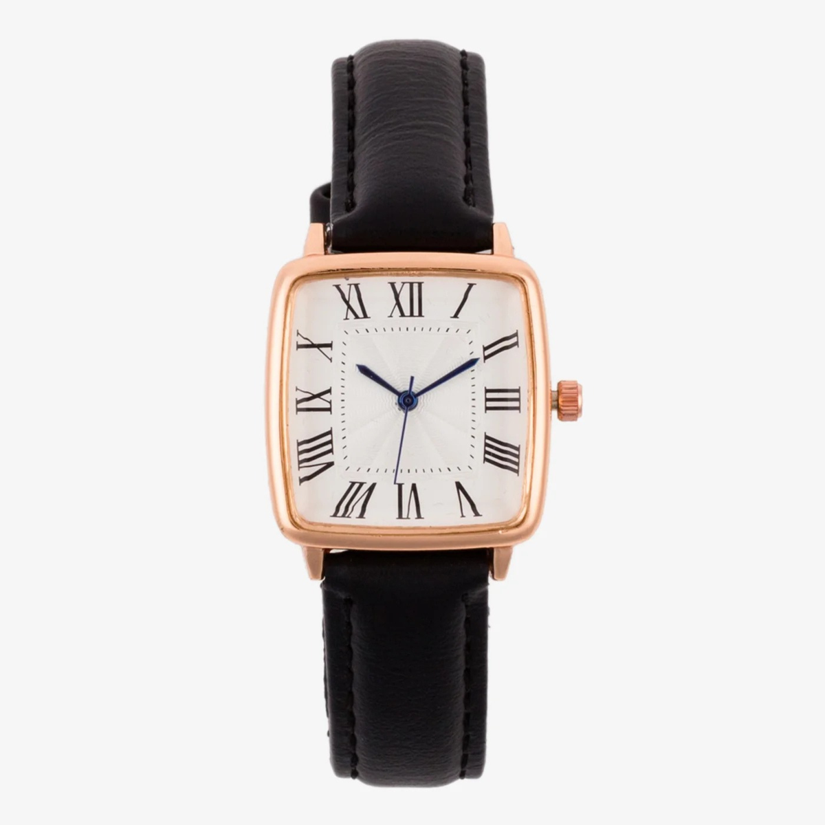 Black Roman Numeral Women's Square Dial Watch with Leather Strap