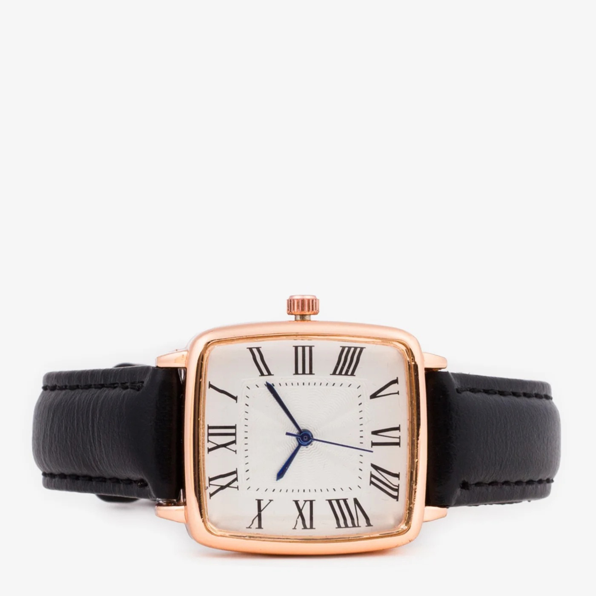 Black Roman Numeral Women's Square Dial Watch with Leather Strap