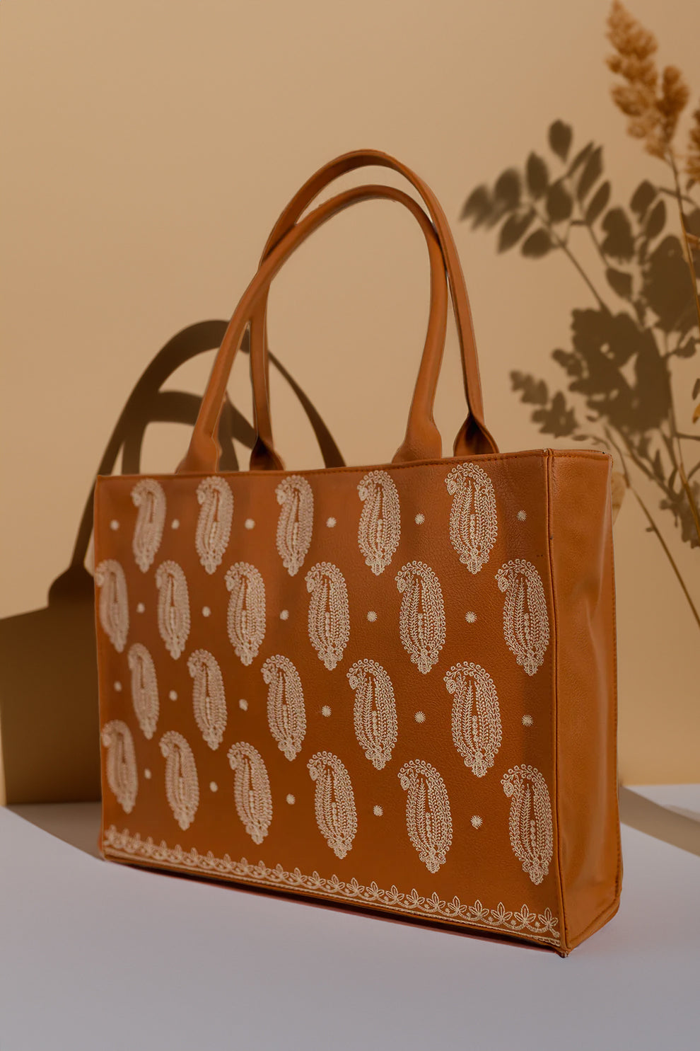 Fineur Embroidery Tote Bag Daily Carry - Mustard