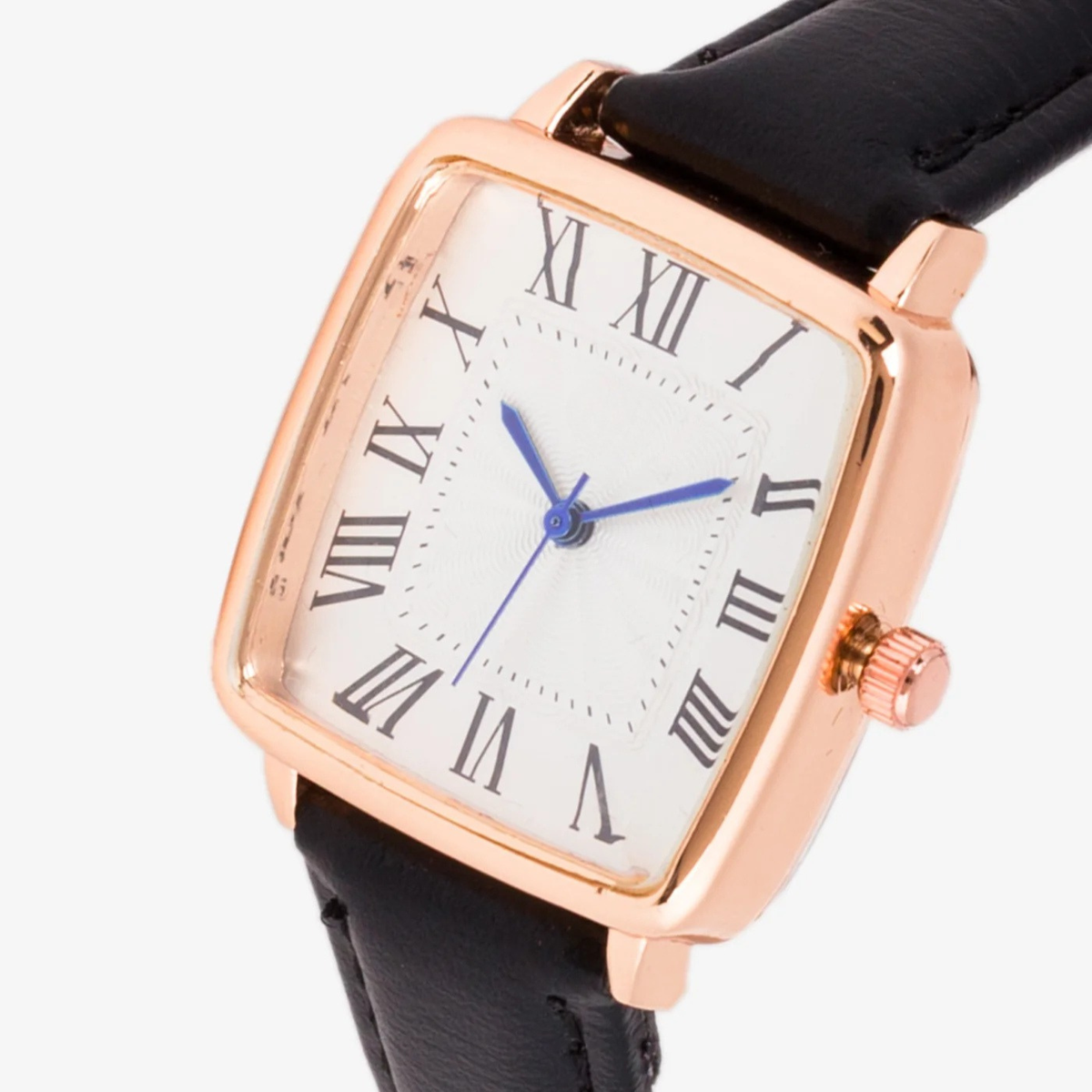 Black Roman Numeral Women's Square Dial Watch with Leather Strap