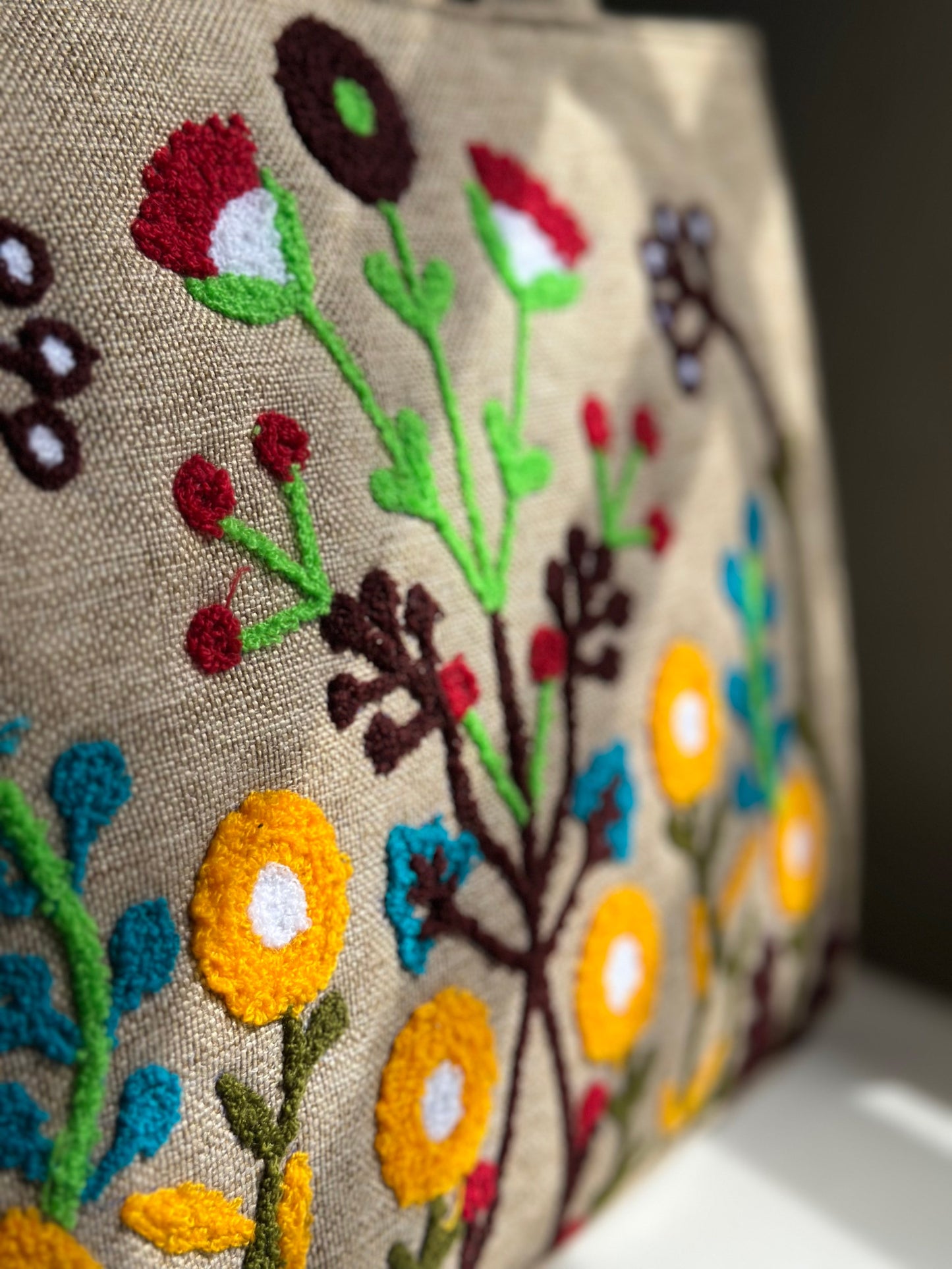Handmade Embroidered Jute Tote Blushwood - Beige