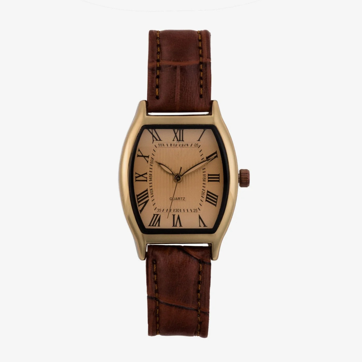 Gilded Quartz Brown Women's Wristwatch with Metal Strap