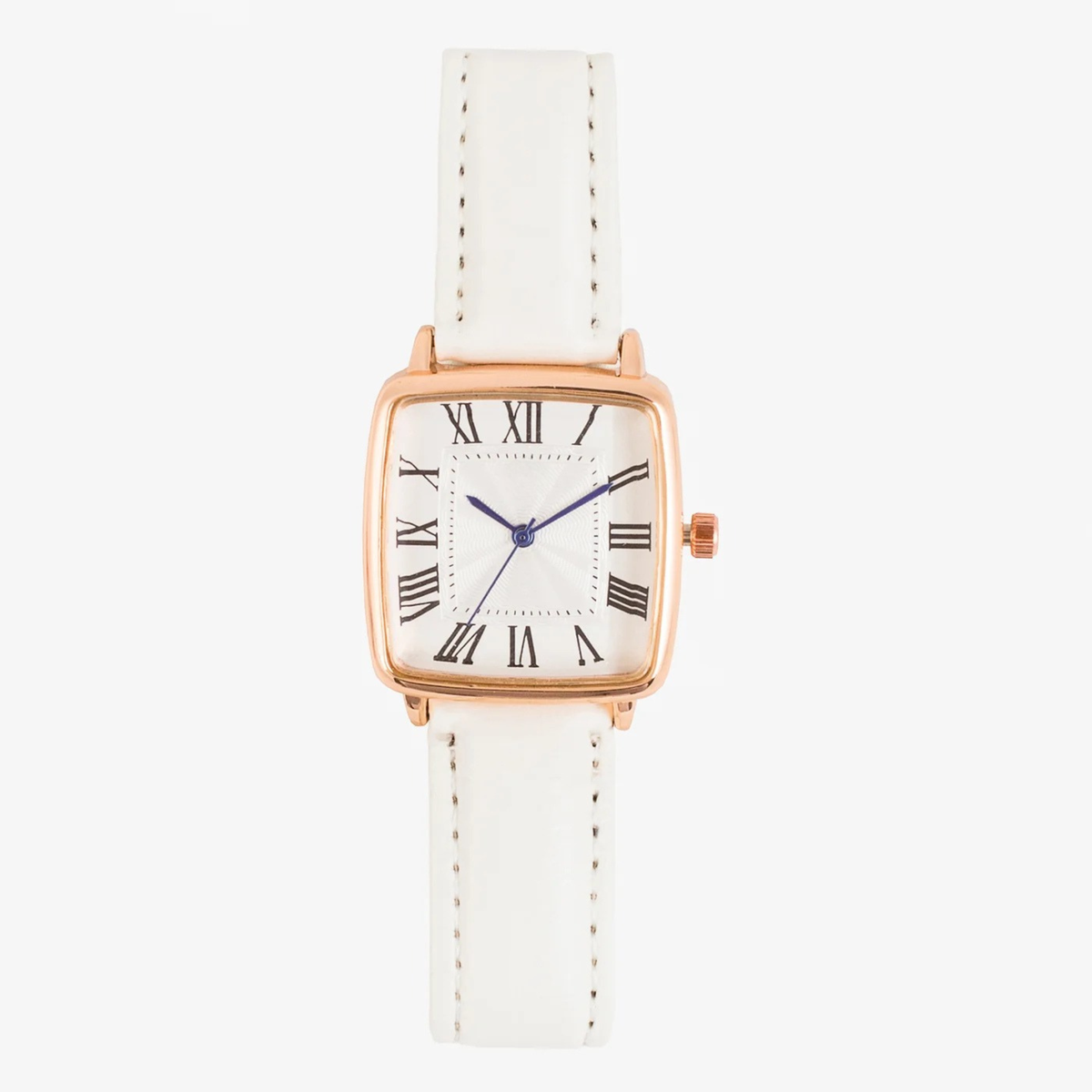 White Roman Numeral Women's Square Dial Watch with Leather Strap