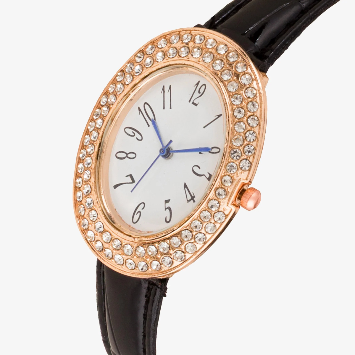 Oval Crystal Women's Watch with Synthetic Strap and Buckle Closure