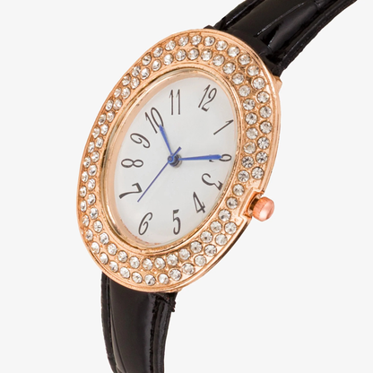 Oval Crystal Women's Watch with Synthetic Strap and Buckle Closure