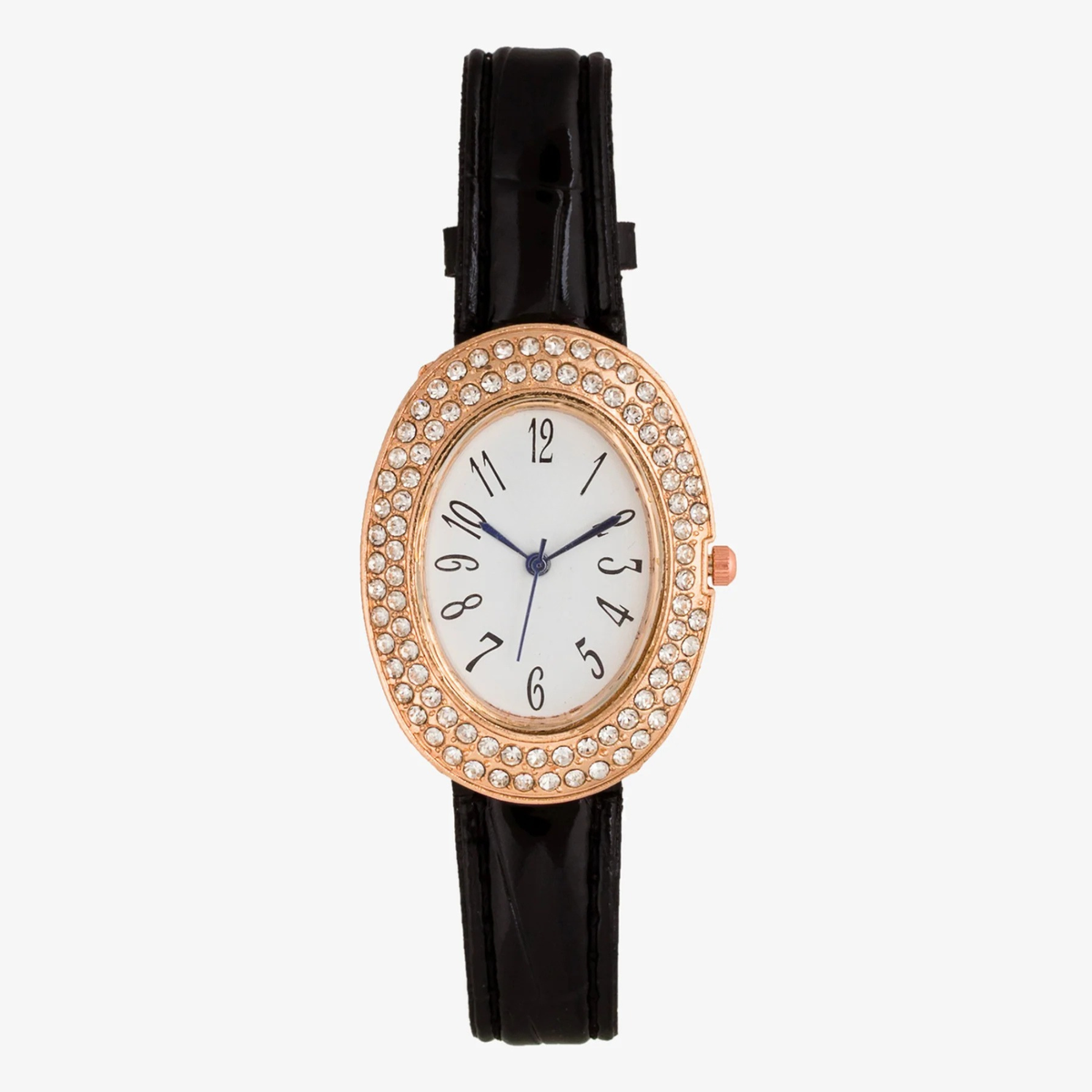 Oval Crystal Women's Watch with Synthetic Strap and Buckle Closure