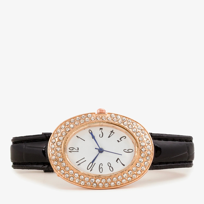 Oval Crystal Women's Watch with Synthetic Strap and Buckle Closure