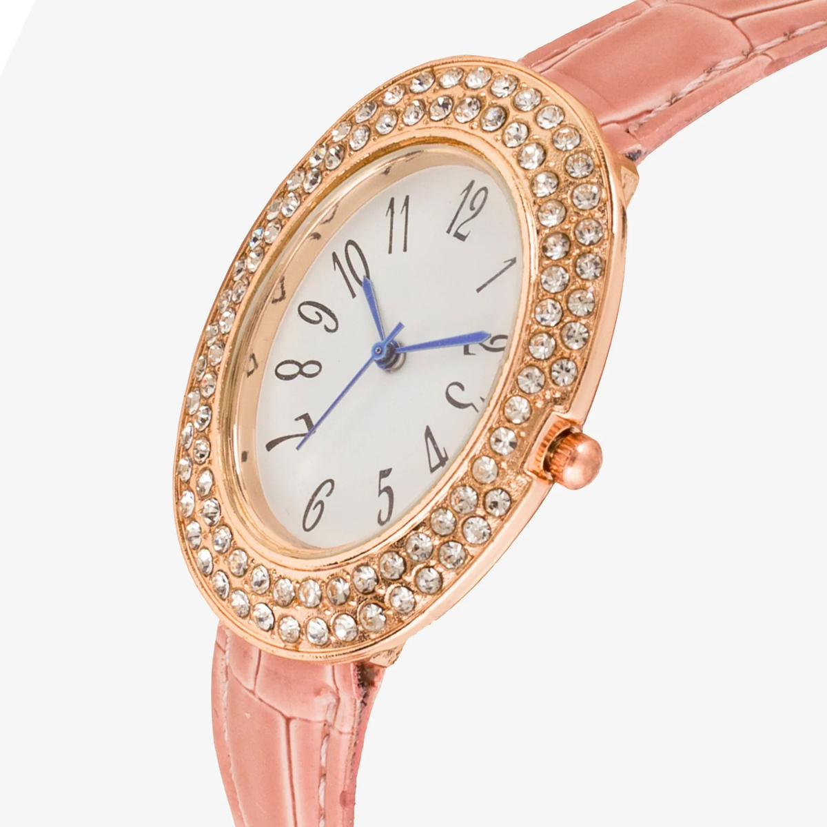 Pink Oval Crystal Women's Wristwatch with Synthetic Strap