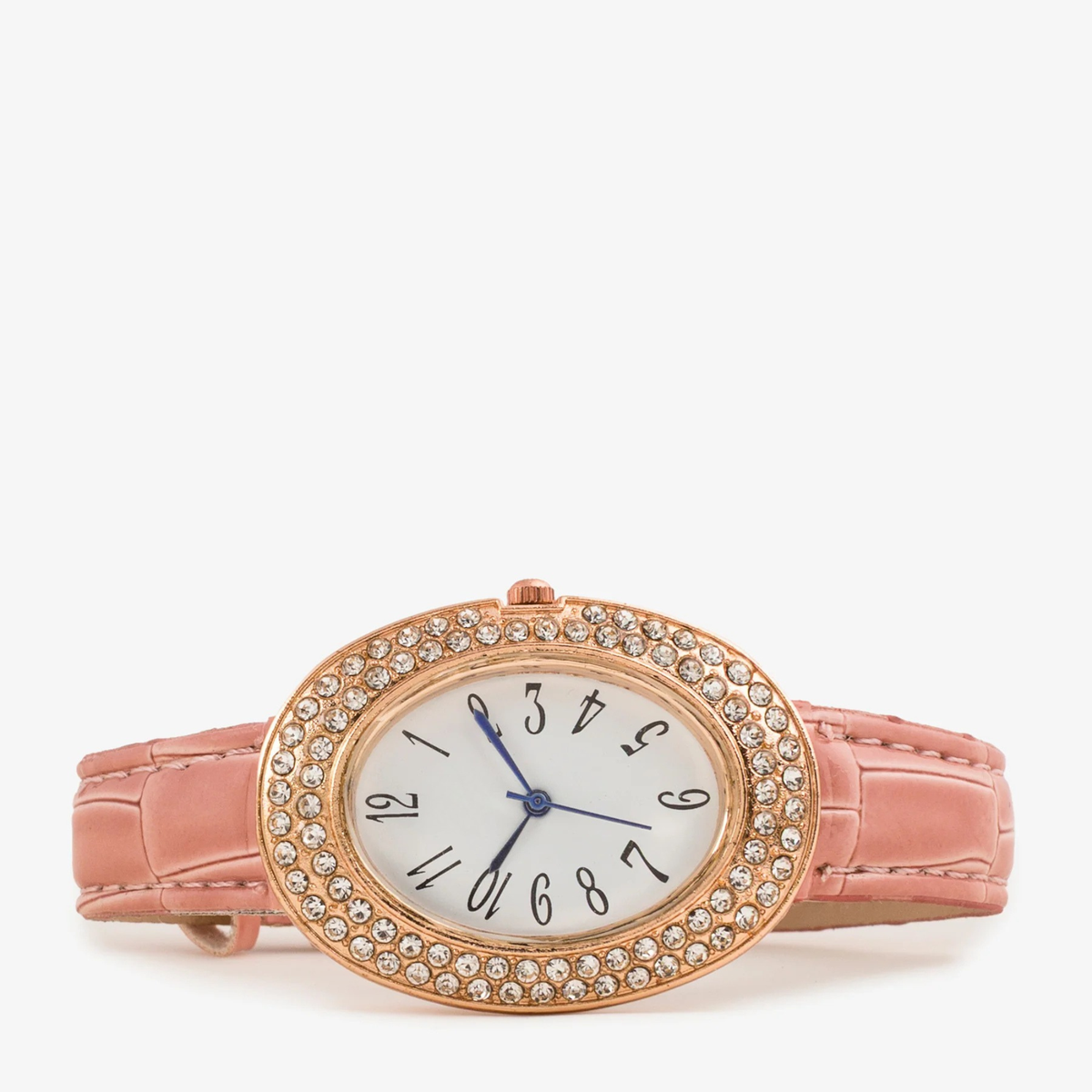 Pink Oval Crystal Women's Wristwatch with Synthetic Strap