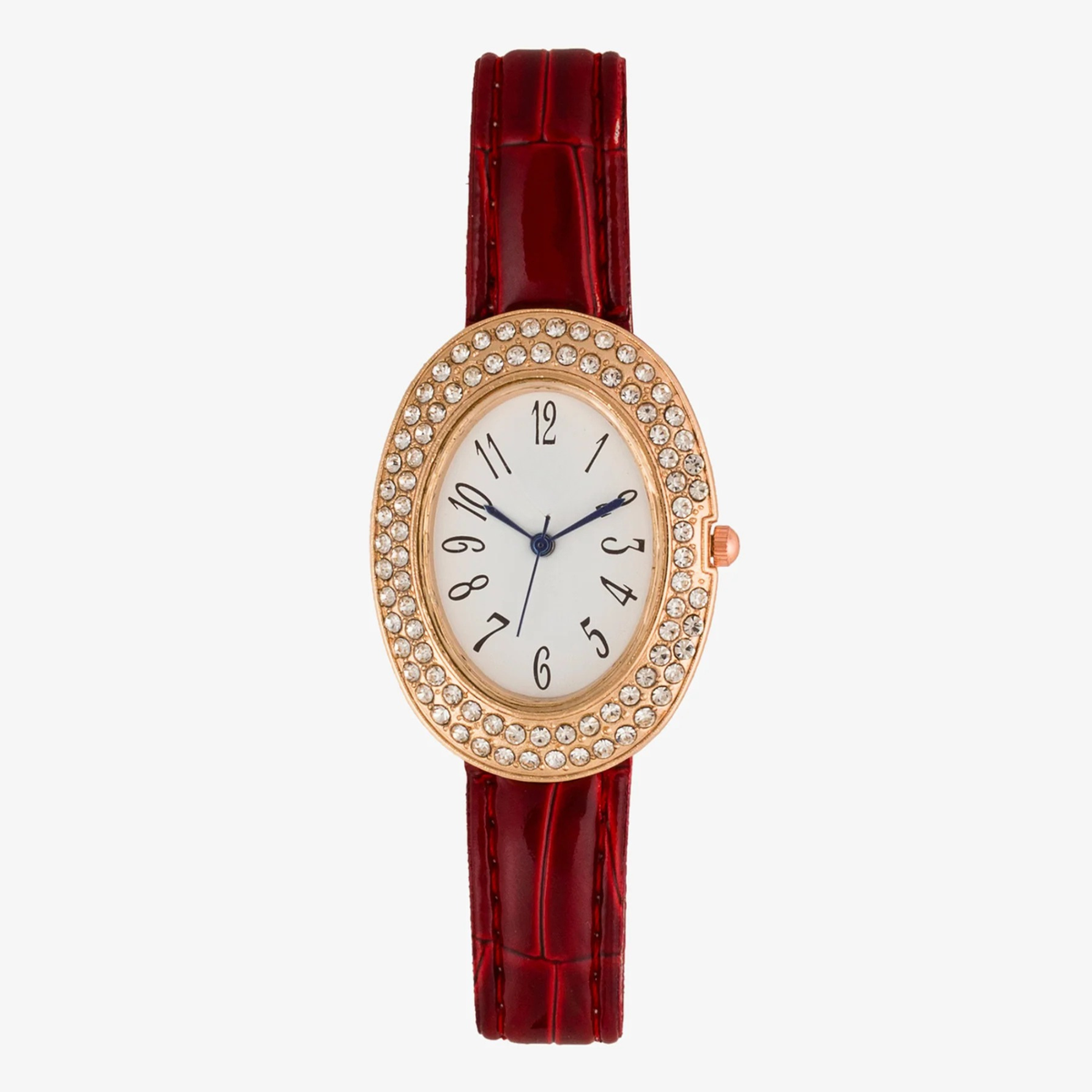 Red Oval Crystal Women's Quartz Watch with Synthetic Strap