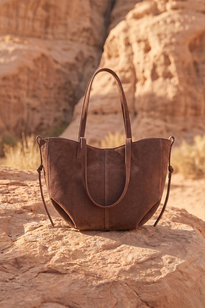 Luxora Suede Tote Bag - Coffee Brown