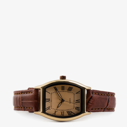 Gilded Quartz Brown Women's Wristwatch with Metal Strap