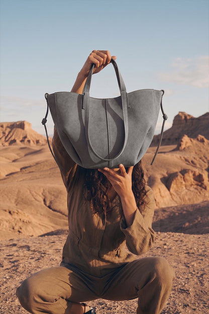 Luxora Suede Tote Bag - Grey