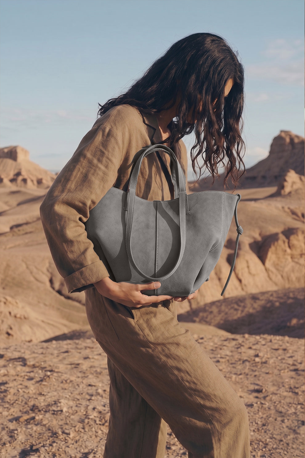 Luxora Suede Tote Bag - Grey