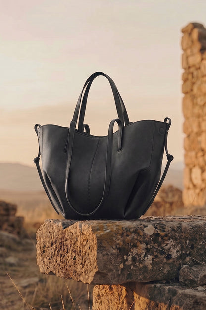 Luxora Suede Tote Bag - Black