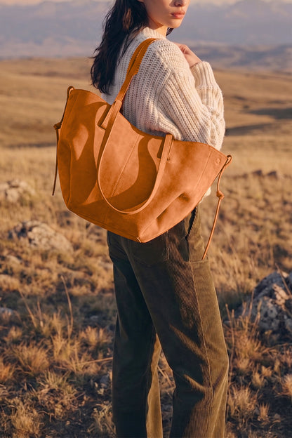 Luxora Suede Tote Bag - Mustard