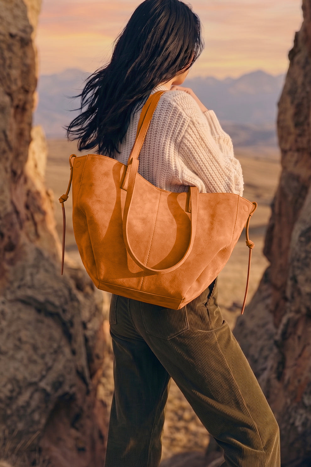 Luxora Suede Tote Bag - Mustard