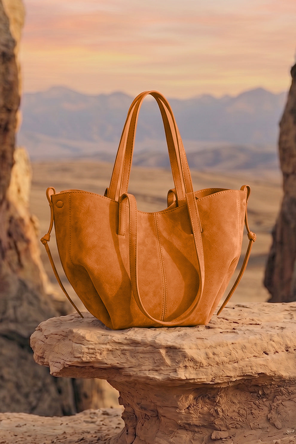 Luxora Suede Tote Bag - Mustard
