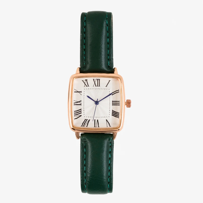 Roman Numeral Women's Square Dial Watch with Leather Strap