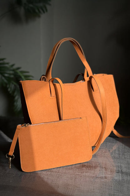 Luxora Suede Tote Bag - Mustard