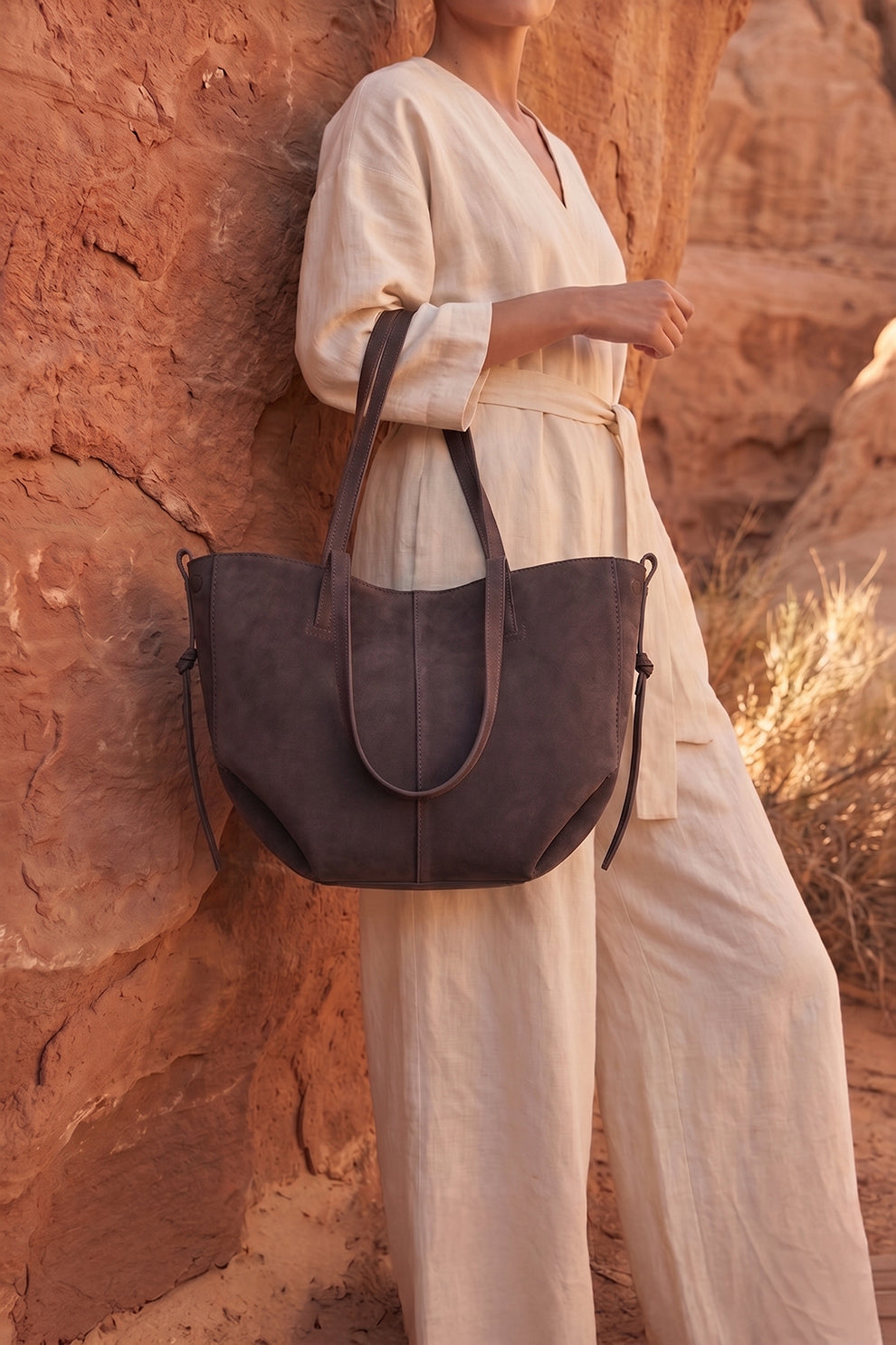 Luxora Suede Tote Bag - Coffee Brown