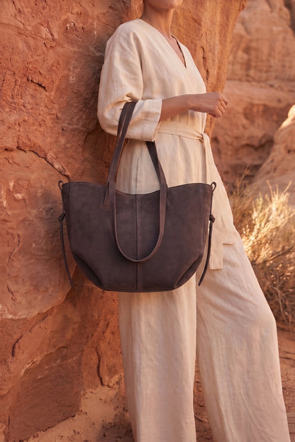 Luxora Suede Tote Bag - Coffee Brown