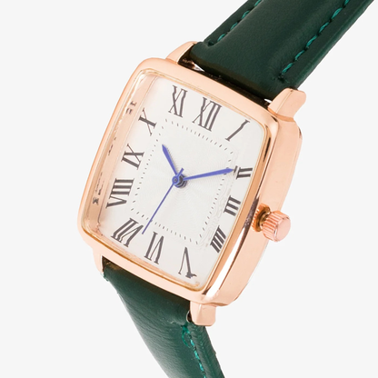Roman Numeral Women's Square Dial Watch with Leather Strap