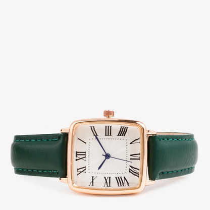 Roman Numeral Women's Square Dial Watch with Leather Strap