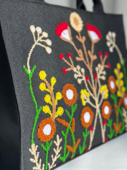 Handmade Embroidered Jute Tote Blushwood - Black