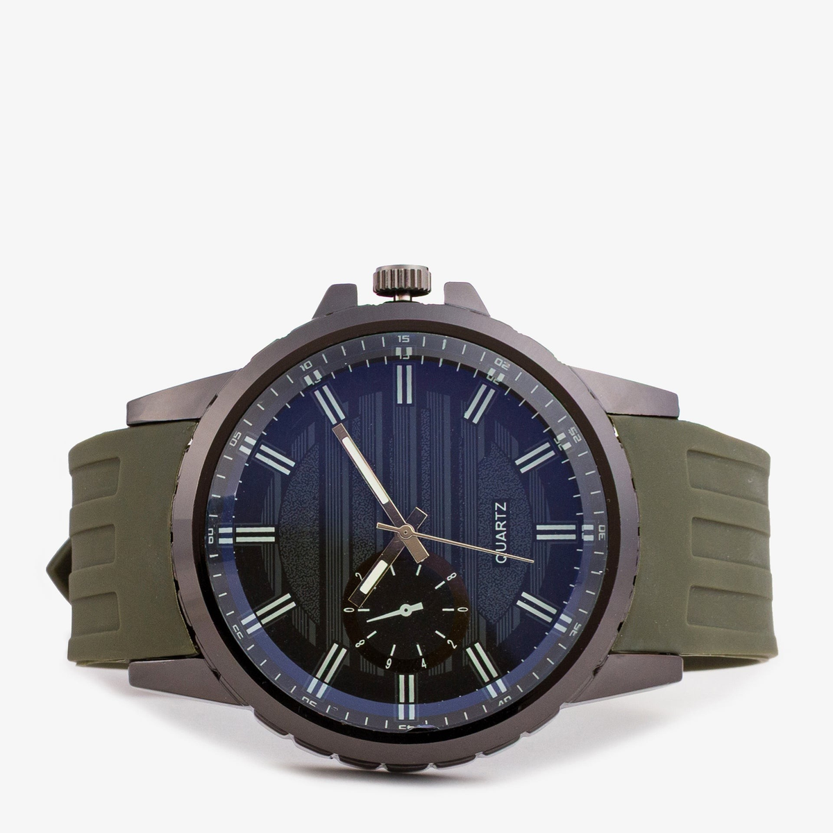 Analog Men's Watch with Dual-Tone Roman Dial and Green Synthetic Strap