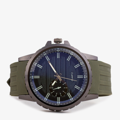 Analog Men's Watch with Dual-Tone Roman Dial and Green Synthetic Strap