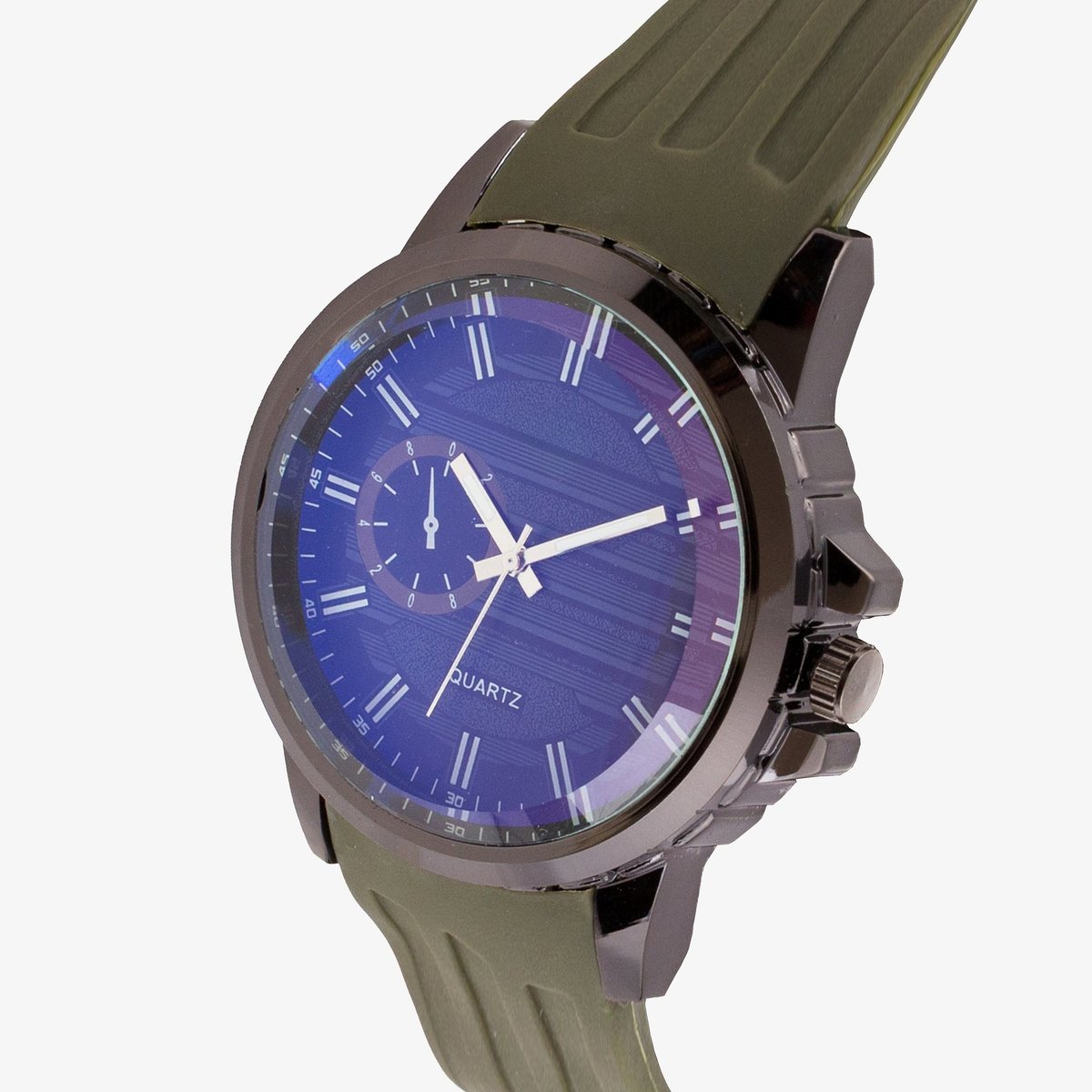 Analog Men's Watch with Dual-Tone Roman Dial and Green Synthetic Strap