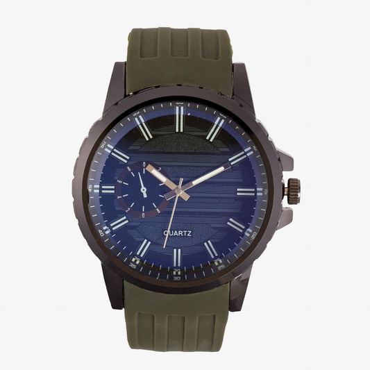 Analog Men's Watch with Dual-Tone Roman Dial and Green Synthetic Strap