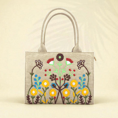Handmade Embroidered Jute Tote Blushwood - Beige