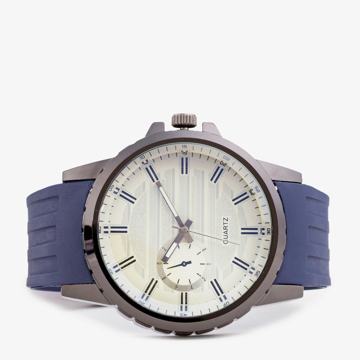 Men's Sporty Analog Watch with Roman Index Dual Dial Navy Blue Strap
