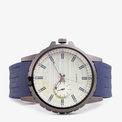 Men's Sporty Analog Watch with Roman Index Dual Dial Navy Blue Strap