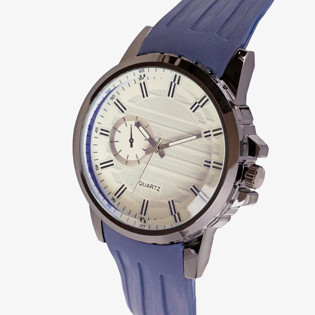 Men's Sporty Analog Watch with Roman Index Dual Dial Navy Blue Strap