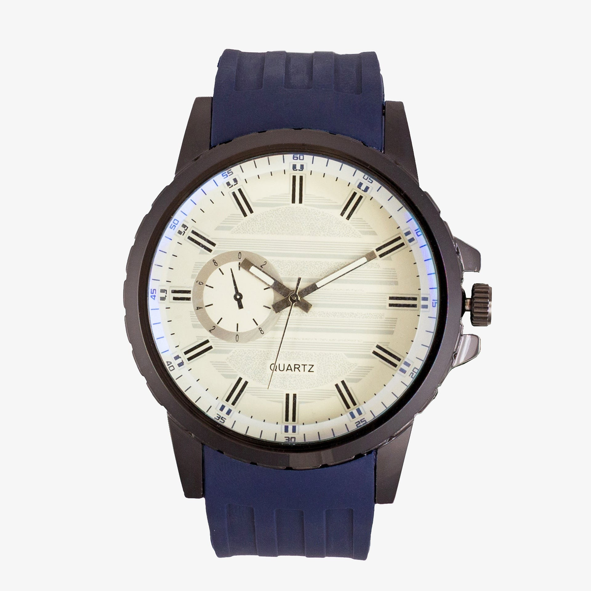 Men's Sporty Analog Watch with Roman Index Dual Dial Navy Blue Strap