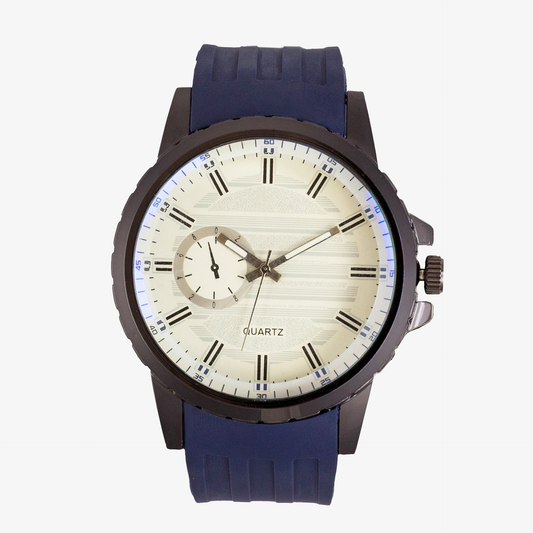 Men's Sporty Analog Watch with Roman Index Dual Dial Navy Blue Strap