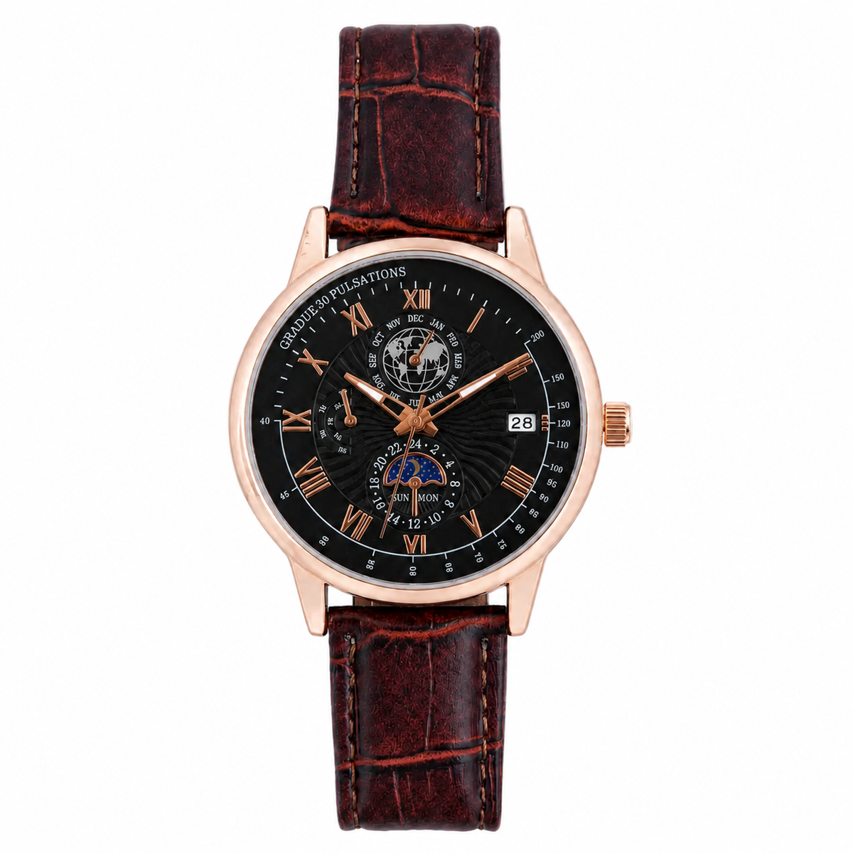 Men’s Black Dial Brown Strap Quartz Analog Watch