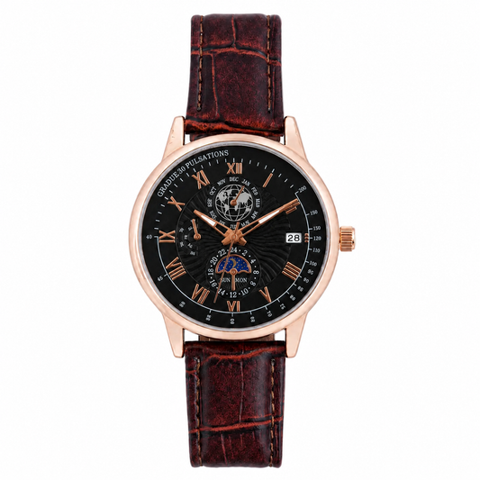 Men’s Black Dial Brown Strap Quartz Analog Watch
